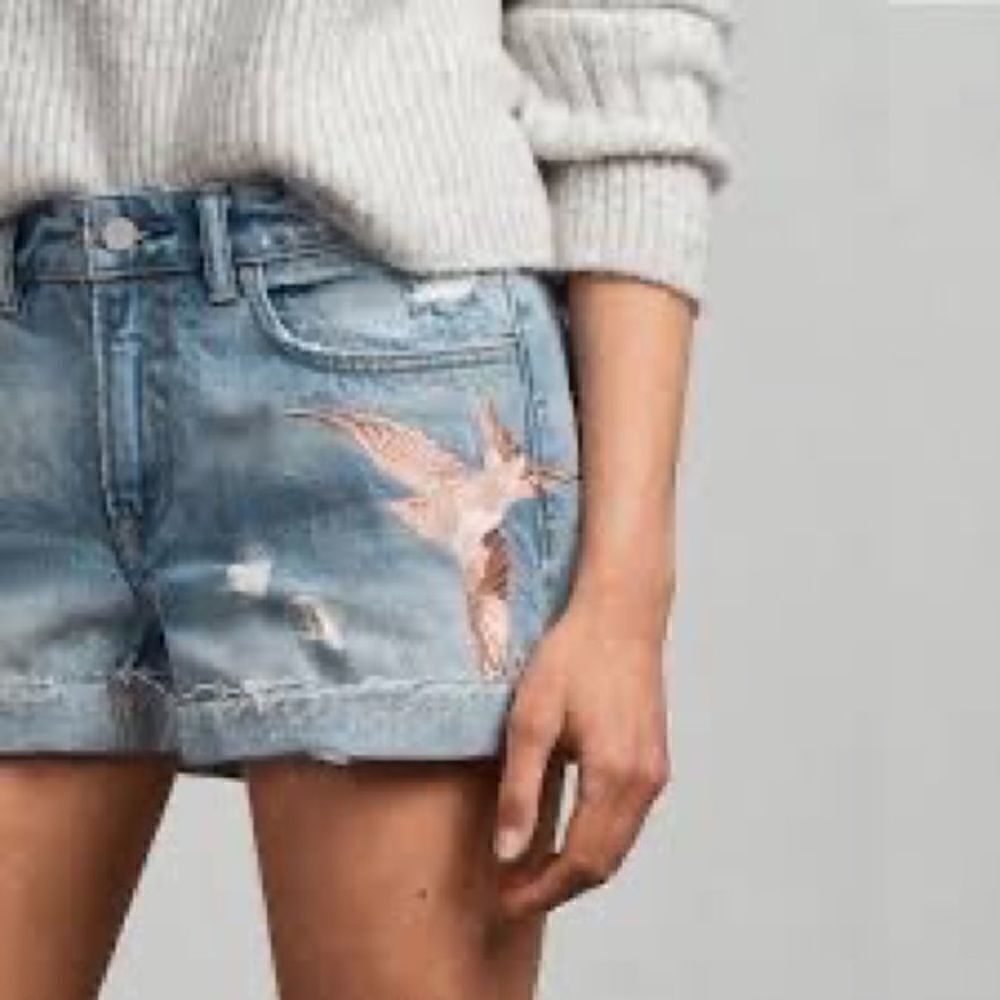 ALLSAINTS Pam Birds Embroidered Denim Shorts in Indigo Blue - Picture 3 of 9